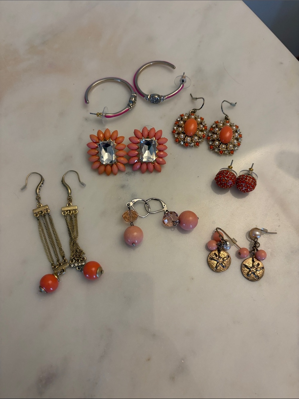 Assorted Coral Pink & Orange Women's Earrings - Mixed Set